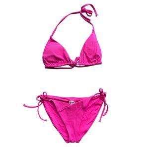 Becca by Rebecca Virtue Hot Pink Ribbed Triangle Bikini Set